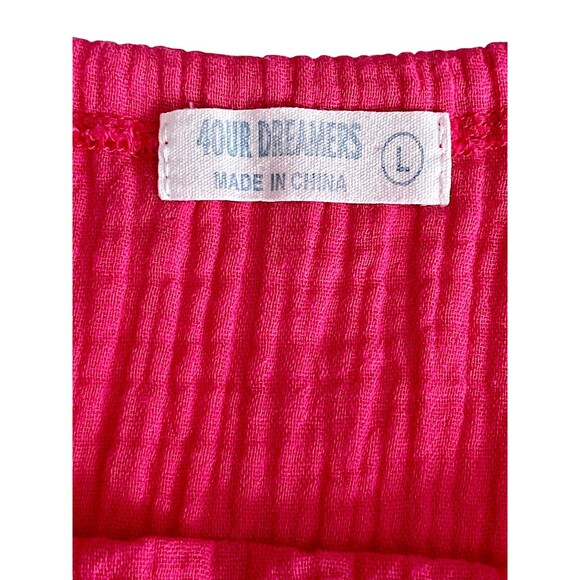 4Our Dreamers Gauzy Cotton Tiered Maxi Dress Sz L Hot Pink Boho Beach Feminine - Picture 9 of 10